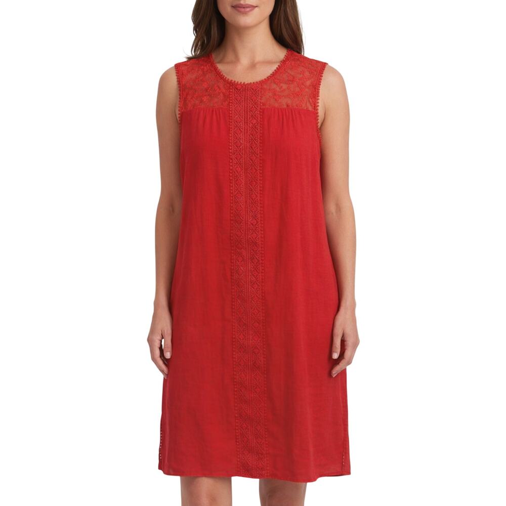 Sharagano Red Lace Embroidered Sleeveless Dress – Women’s Size Large